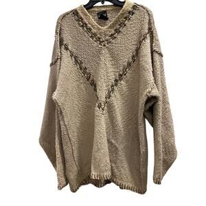 ROBERT COMSTOCK ENDURANCE Vintage chunky tan sweater contrast stitching sz XL